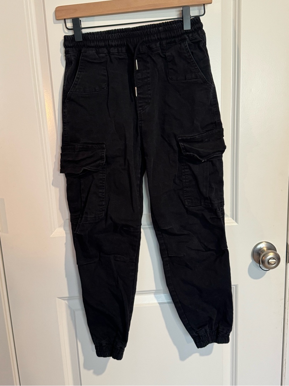Kids Black Cargo Jogger Pants with Elastic Waist